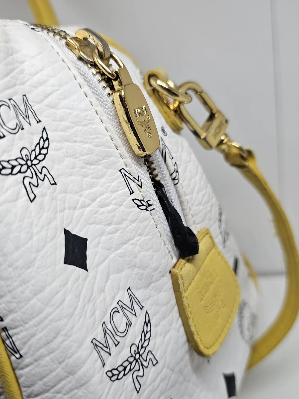 MCM White & Yellow Logo Satchel